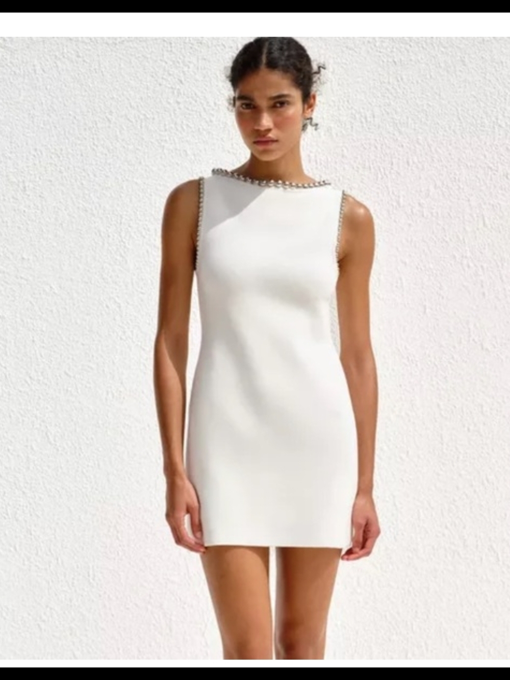 Zara White Sleeveless Mini Dress with Beaded Trim